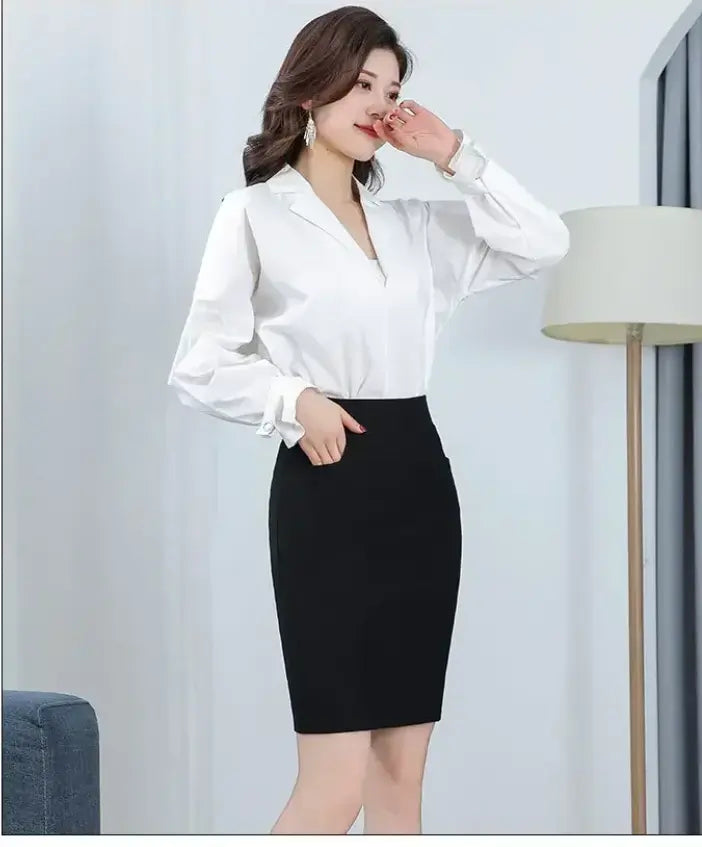 High Waisted OL Slimming Pocket Hip-Hugging Elastic Elegant Office Skirts Mssza