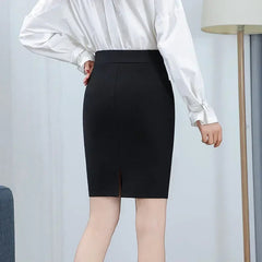High Waisted OL Slimming Pocket Hip-Hugging Elastic Elegant Office Skirts Mssza