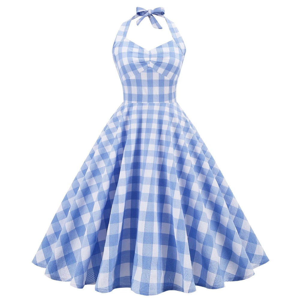 High Waisted Plaid Cocktail Backless  Vintage Strapless Retro Dress Mssaz Desses