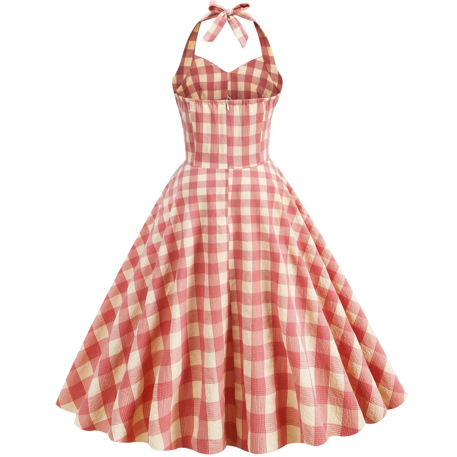 High Waisted Plaid Cocktail Backless  Vintage Strapless Retro Dress Mssaz Desses