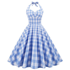 High Waisted Plaid Cocktail Backless  Vintage Strapless Retro Dress Mssaz Desses