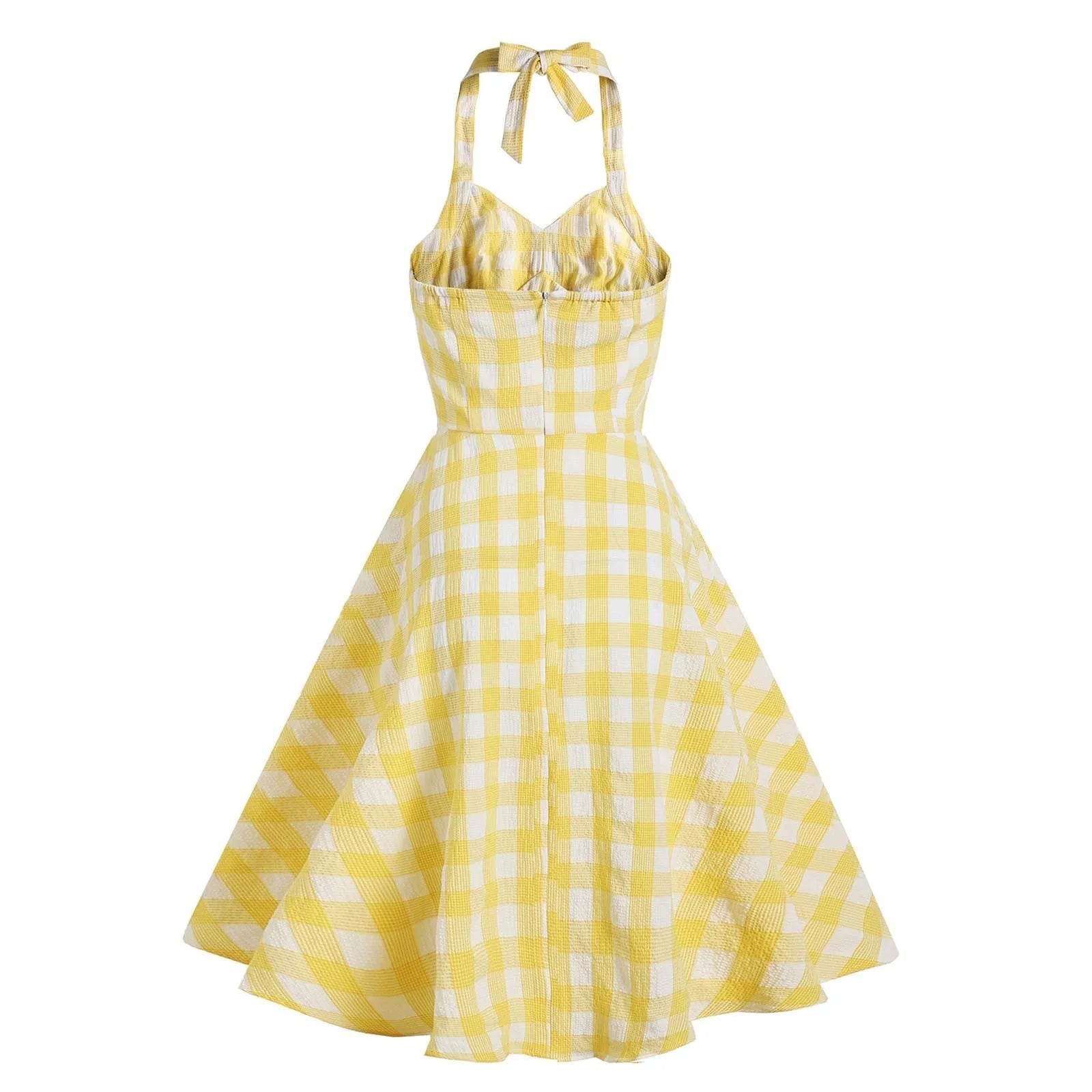 High Waisted Plaid Cocktail Backless  Vintage Strapless Retro Dress Mssaz Desses