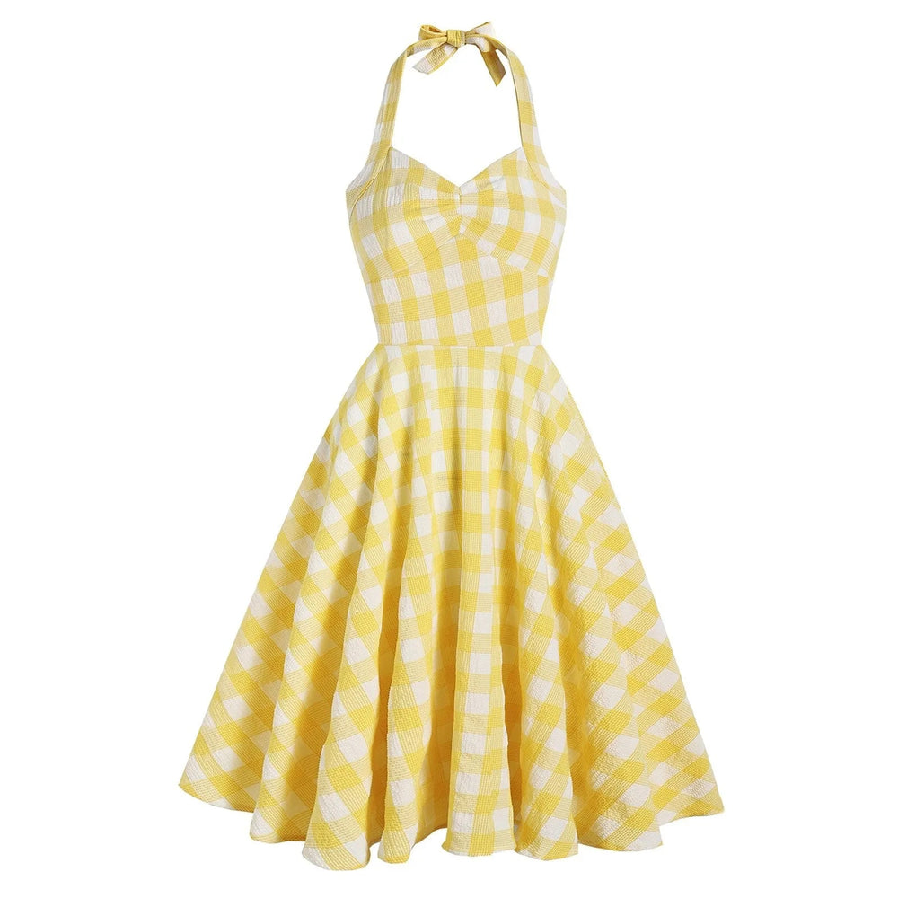 High Waisted Plaid Cocktail Backless  Vintage Strapless Retro Dress Mssaz Desses