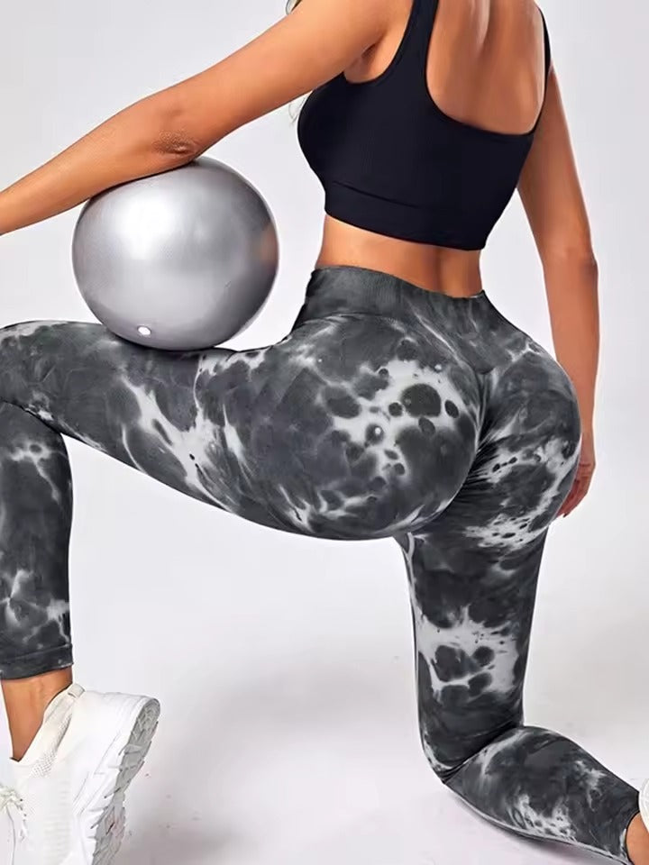 High Waisted Tie Dye Print Seamless Yoga Breathable Skinny Leggings Mssza