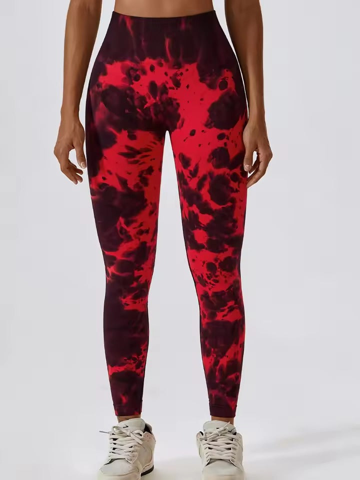 High Waisted Tie Dye Print Seamless Yoga Breathable Skinny Leggings Mssza