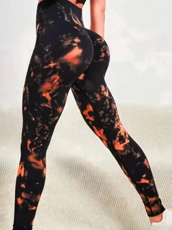 High Waisted Tie Dye Print Seamless Yoga Breathable Skinny Leggings Mssza