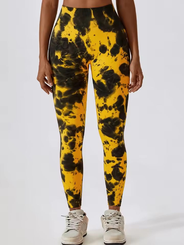 High Waisted Tie Dye Print Seamless Yoga Breathable Skinny Leggings Mssza