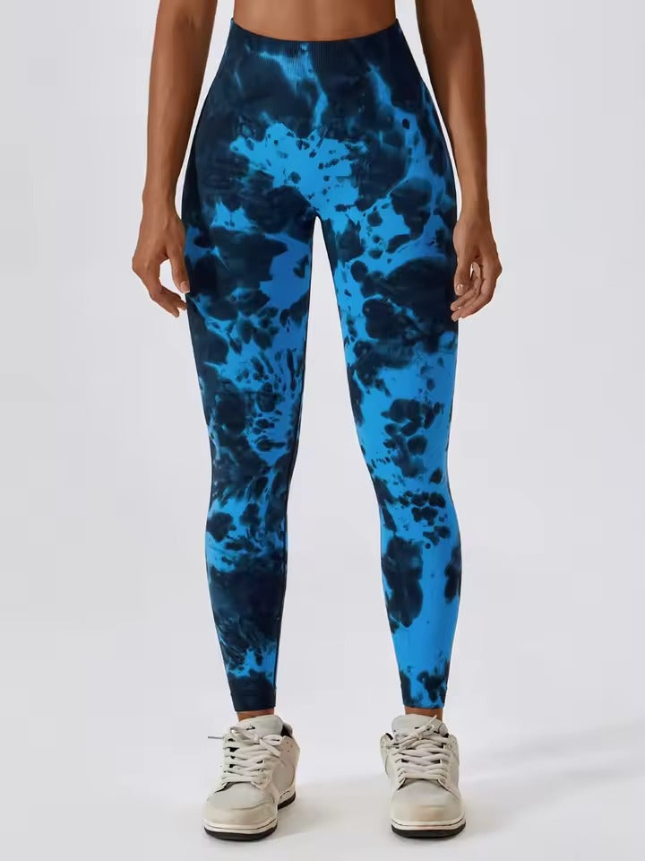High Waisted Tie Dye Print Seamless Yoga Breathable Skinny Leggings Mssza