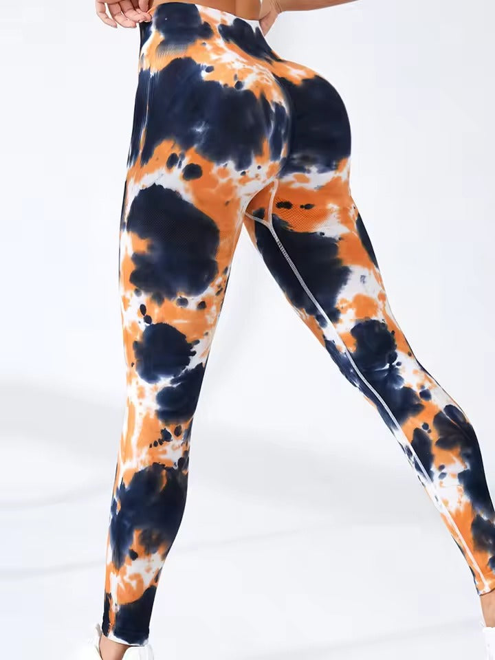 High Waisted Tie Dye Print Seamless Yoga Breathable Skinny Leggings Mssza