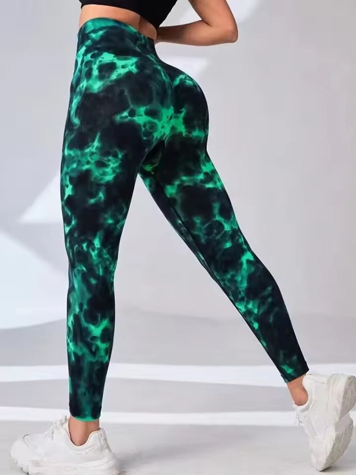 High Waisted Tie Dye Print Seamless Yoga Breathable Skinny Leggings Mssza