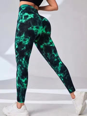 High Waisted Tie Dye Print Seamless Yoga Breathable Skinny Leggings Mssza