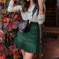 High Wasit Belt PU Leather Skirts Mssza