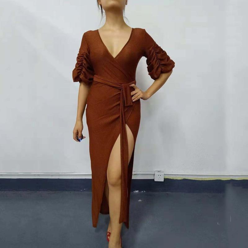 High slit long wrap dress Mssaz Desses