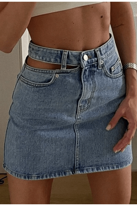 High waist asymmetric button short skirt Mssza