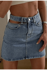 High waist asymmetric button short skirt Mssza