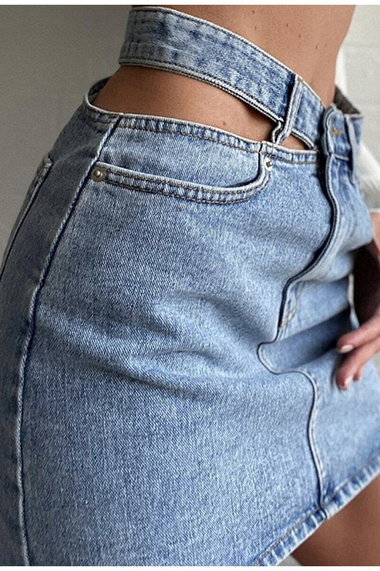 High waist asymmetric button short skirt Mssza