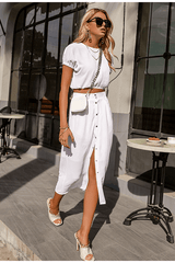 High waist button straight 2 piece Dress Mssza