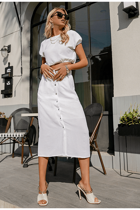 High waist button straight 2 piece Dress Mssza