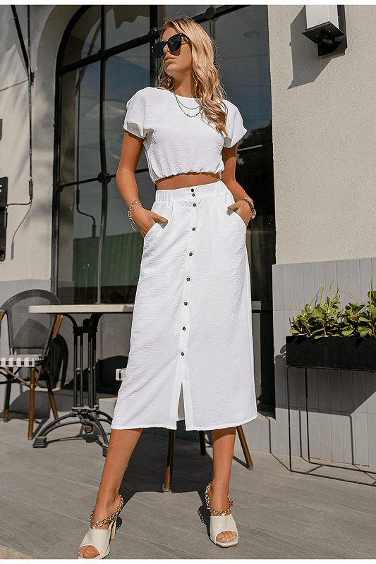 High waist button straight 2 piece Dress Mssza