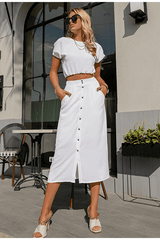 High waist button straight 2 piece Dress Mssza