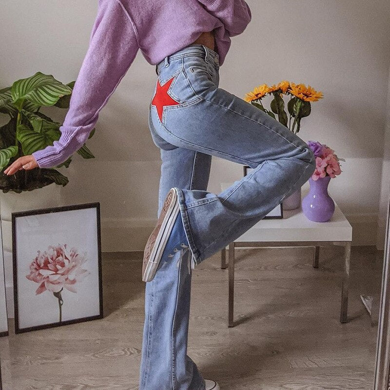 High waist star pattern all-match pants Mssza