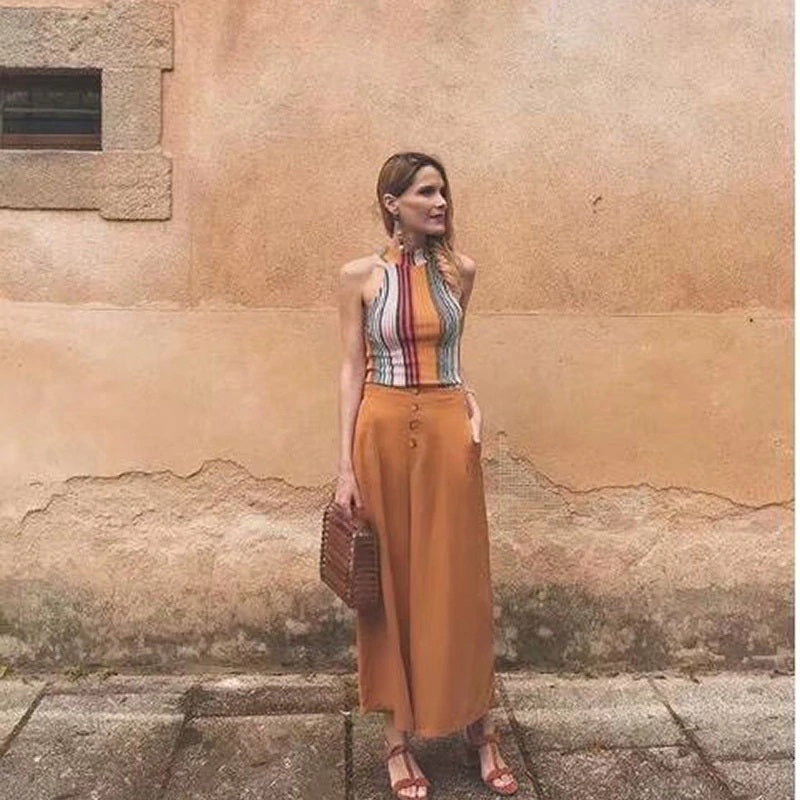 Holiday Boho Solid Button Loose Pleated Pants Mssza