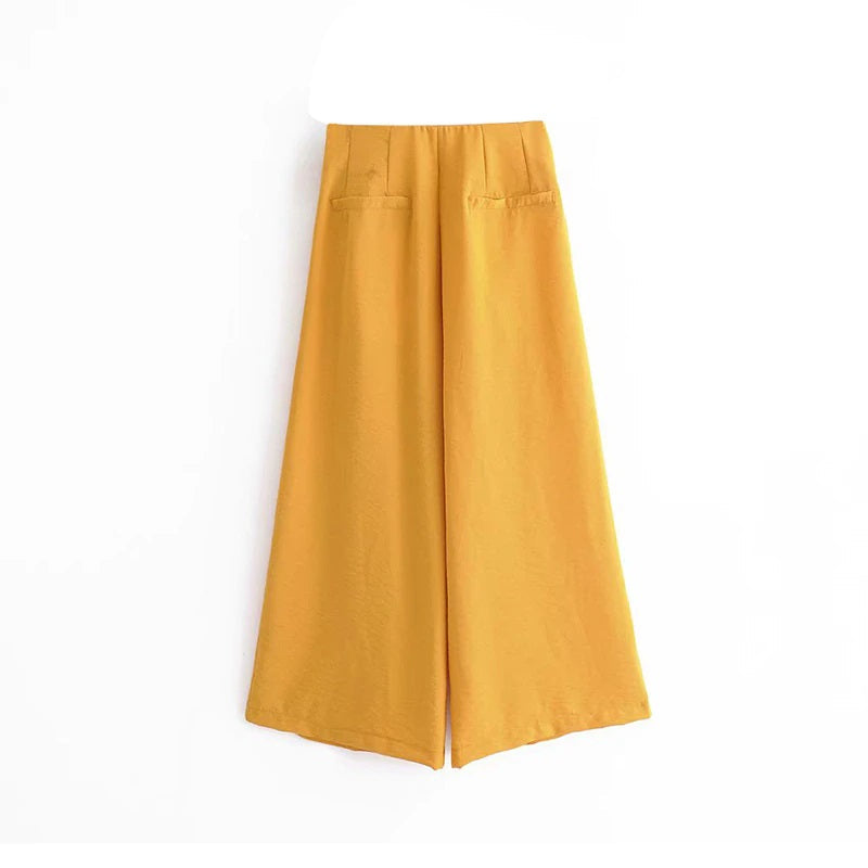 Holiday Boho Solid Button Loose Pleated Pants Mssza