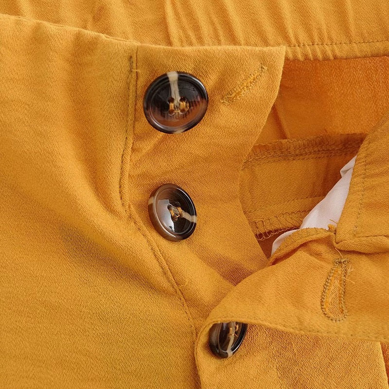 Holiday Boho Solid Button Loose Pleated Pants Mssza