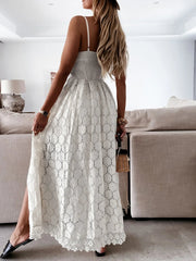 Hollow Out Floral Lace Sleeveless V Neck Sling Cover Up Beach Sundress Outfit Mssza