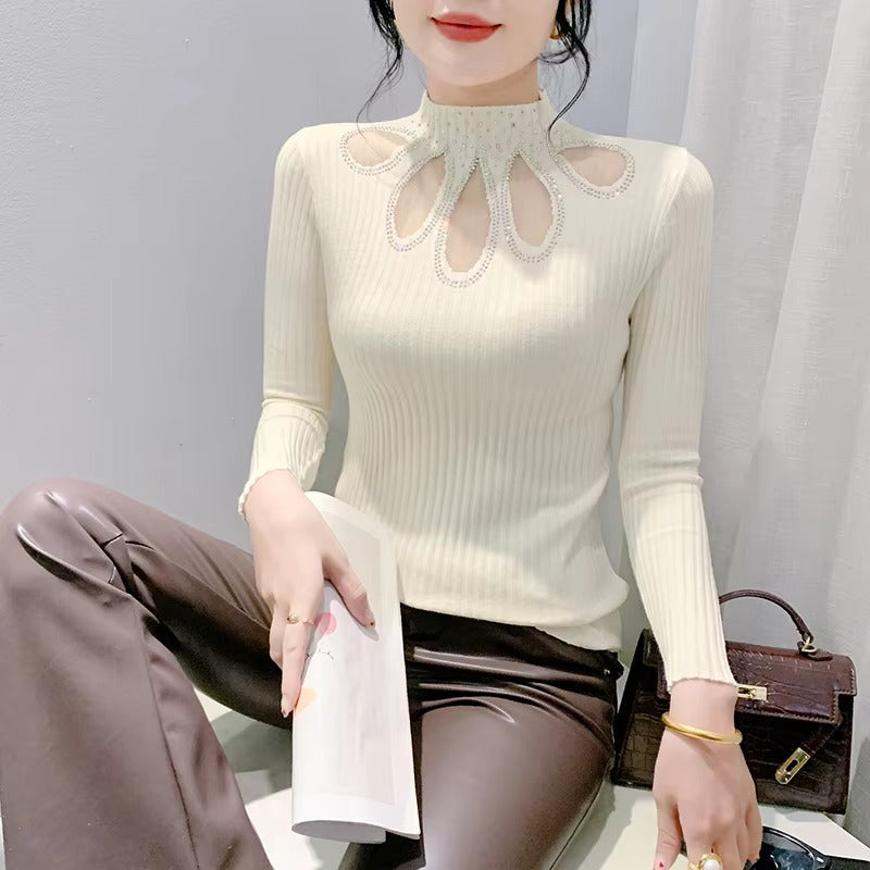 Hollow Out Half Turtleneck Pullovers Sweaters Knitted Slim Tops Mssza