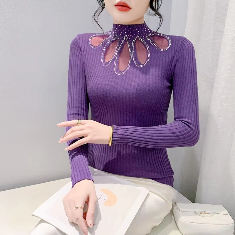 Hollow Out Half Turtleneck Pullovers Sweaters Knitted Slim Tops Mssza