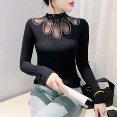 Hollow Out Half Turtleneck Pullovers Sweaters Knitted Slim Tops Mssza