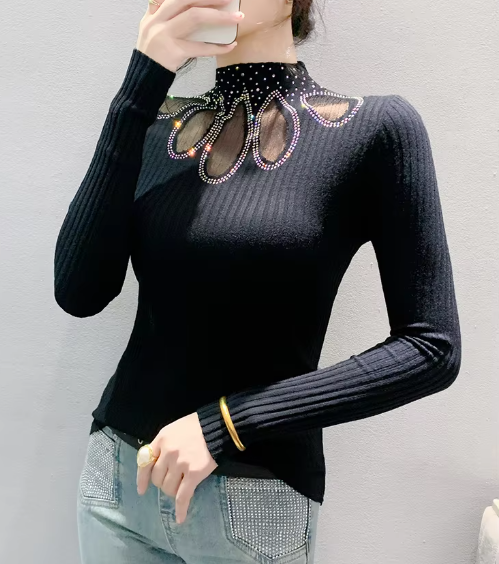 Hollow Out Half Turtleneck Pullovers Sweaters Knitted Slim Tops Mssza