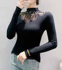 Hollow Out Half Turtleneck Pullovers Sweaters Knitted Slim Tops Mssza