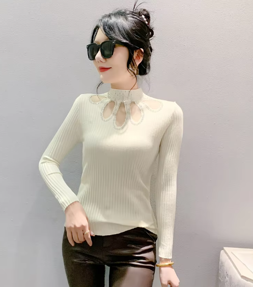 Hollow Out Half Turtleneck Pullovers Sweaters Knitted Slim Tops Mssza