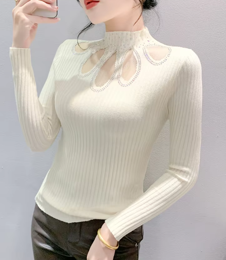 Hollow Out Half Turtleneck Pullovers Sweaters Knitted Slim Tops Mssza