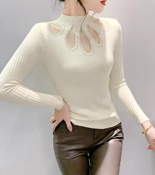 Hollow Out Half Turtleneck Pullovers Sweaters Knitted Slim Tops Mssza
