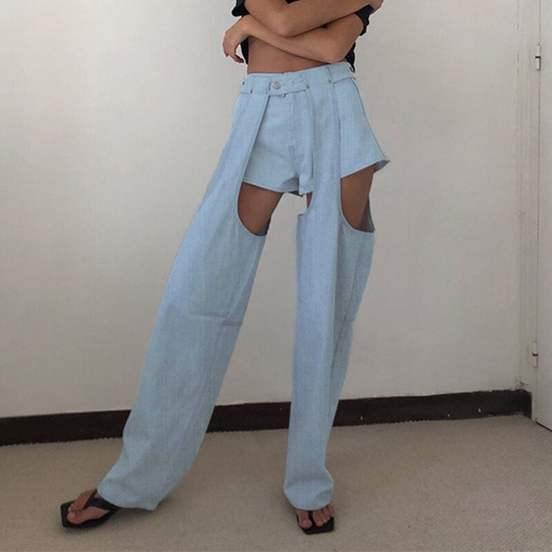 Hollow Out High Waist Vintage Cut Out Jeans Mssza