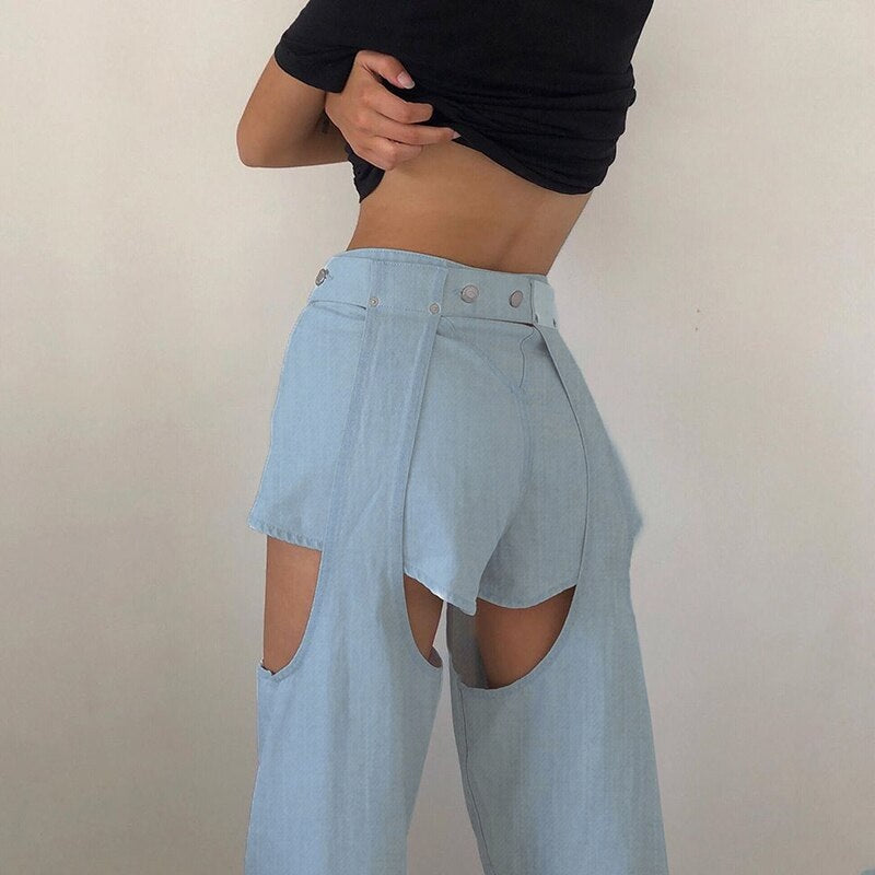 Hollow Out High Waist Vintage Cut Out Jeans Mssza