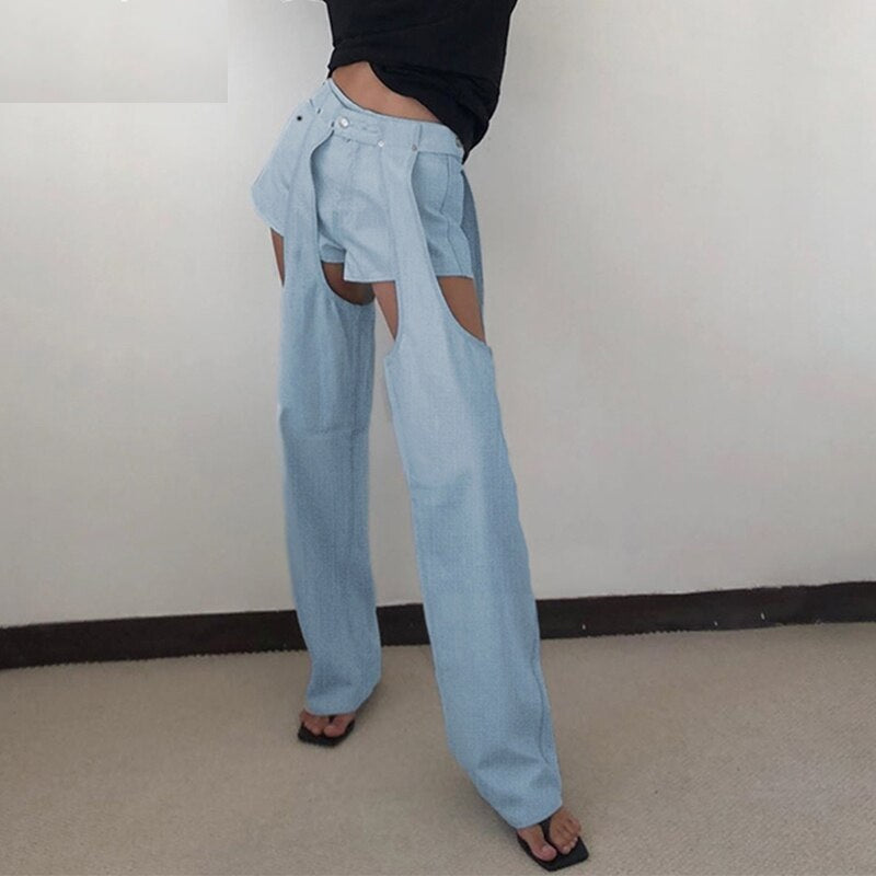 Hollow Out High Waist Vintage Cut Out Jeans Mssza