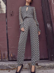 Hollow Out Lace Up Long Sleeve Jumpsuit Mssza