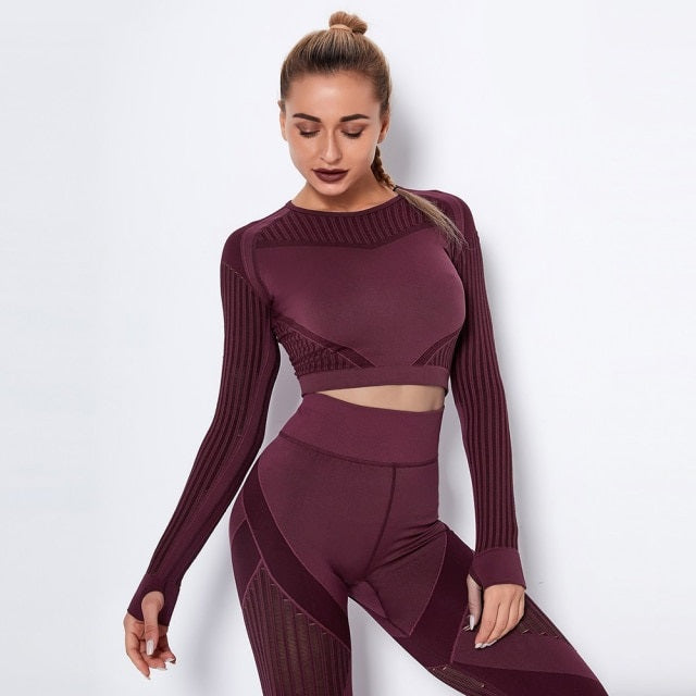 Hollow Out Seamless Yoga Set Sport Outfits Two 2 Piece Mssza