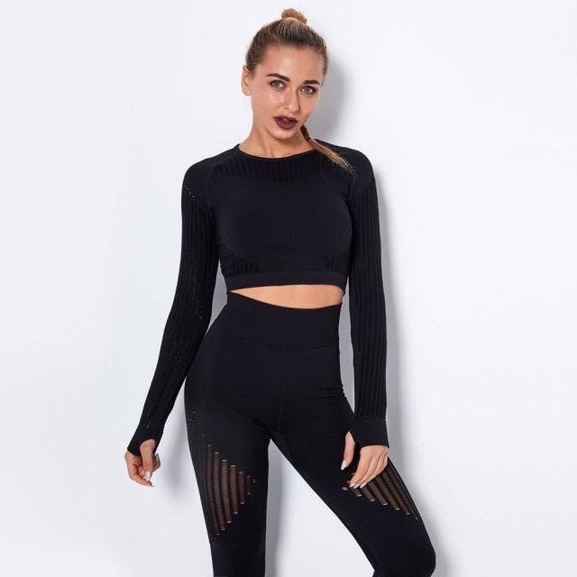 Hollow Out Seamless Yoga Set Sport Outfits Two 2 Piece Mssza