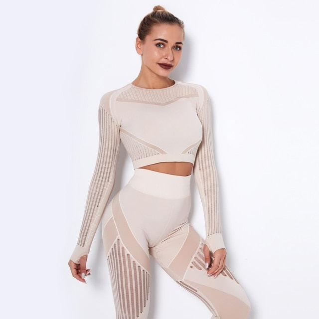 Hollow Out Seamless Yoga Set Sport Outfits Two 2 Piece Mssza