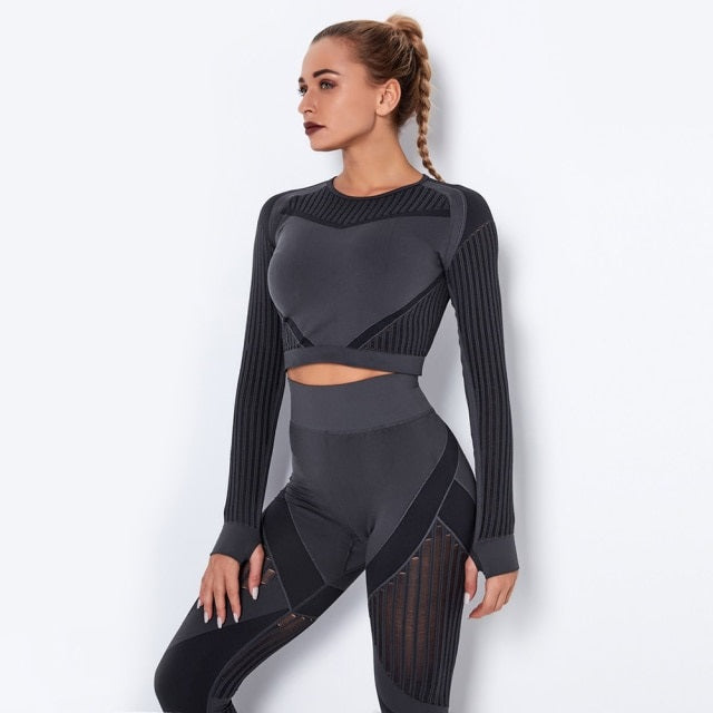 Hollow Out Seamless Yoga Set Sport Outfits Two 2 Piece Mssza