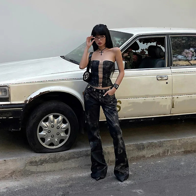 Hollow Out Strapless Streetwear Retro Tube Crop Tops Mssza