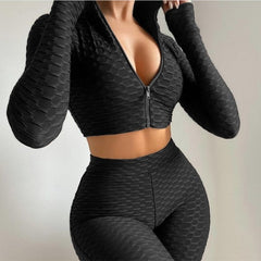Hollow Out Two 2 Piece Crop Top High Waist Gym suit Fitness Short Mssza