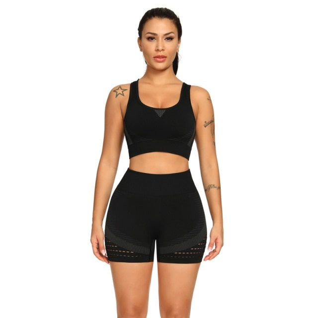 Hollow Out Yoga Set Two 2 Piece High Waist Gym suit Fitness Short Mssza