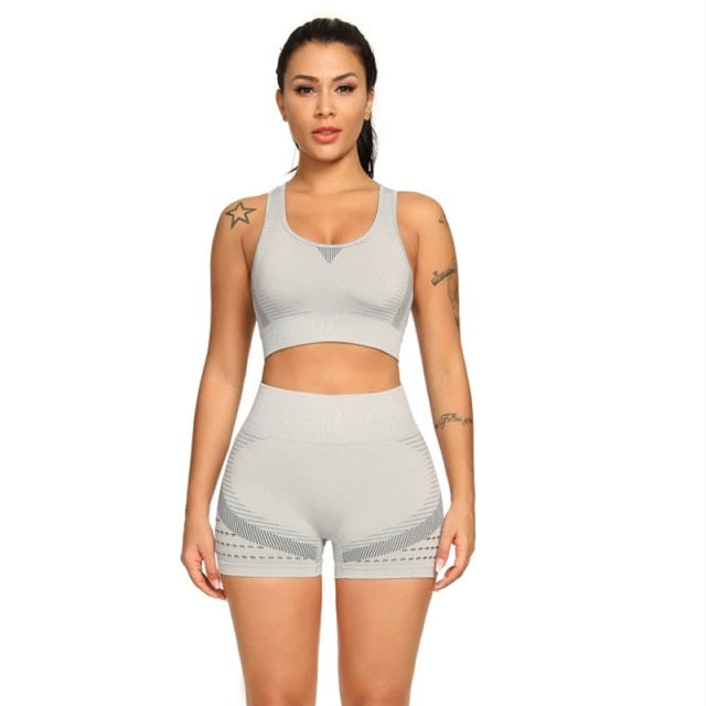 Hollow Out Yoga Set Two 2 Piece High Waist Gym suit Fitness Short Mssza