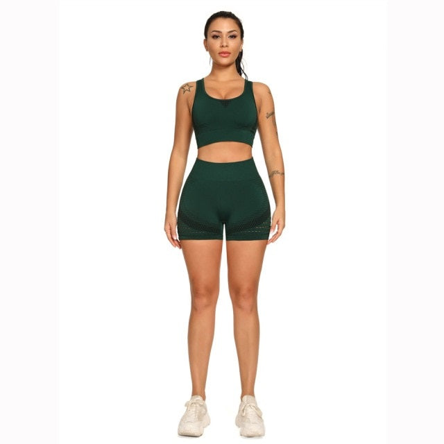 Hollow Out Yoga Set Two 2 Piece High Waist Gym suit Fitness Short Mssza